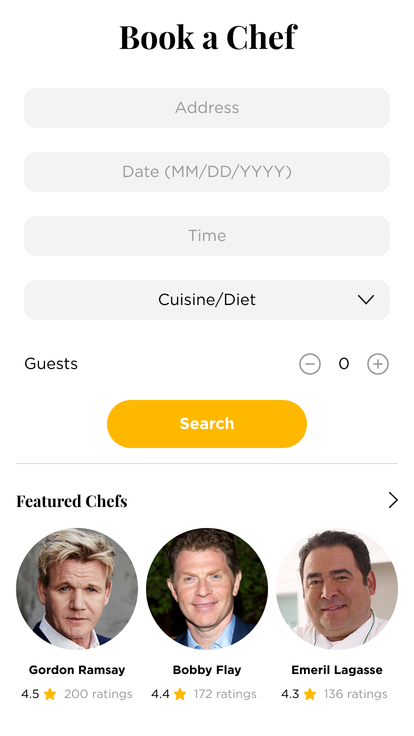Book a Chef search screen