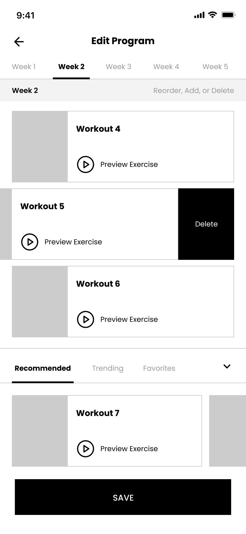 Expanded bottom bar wireframe
