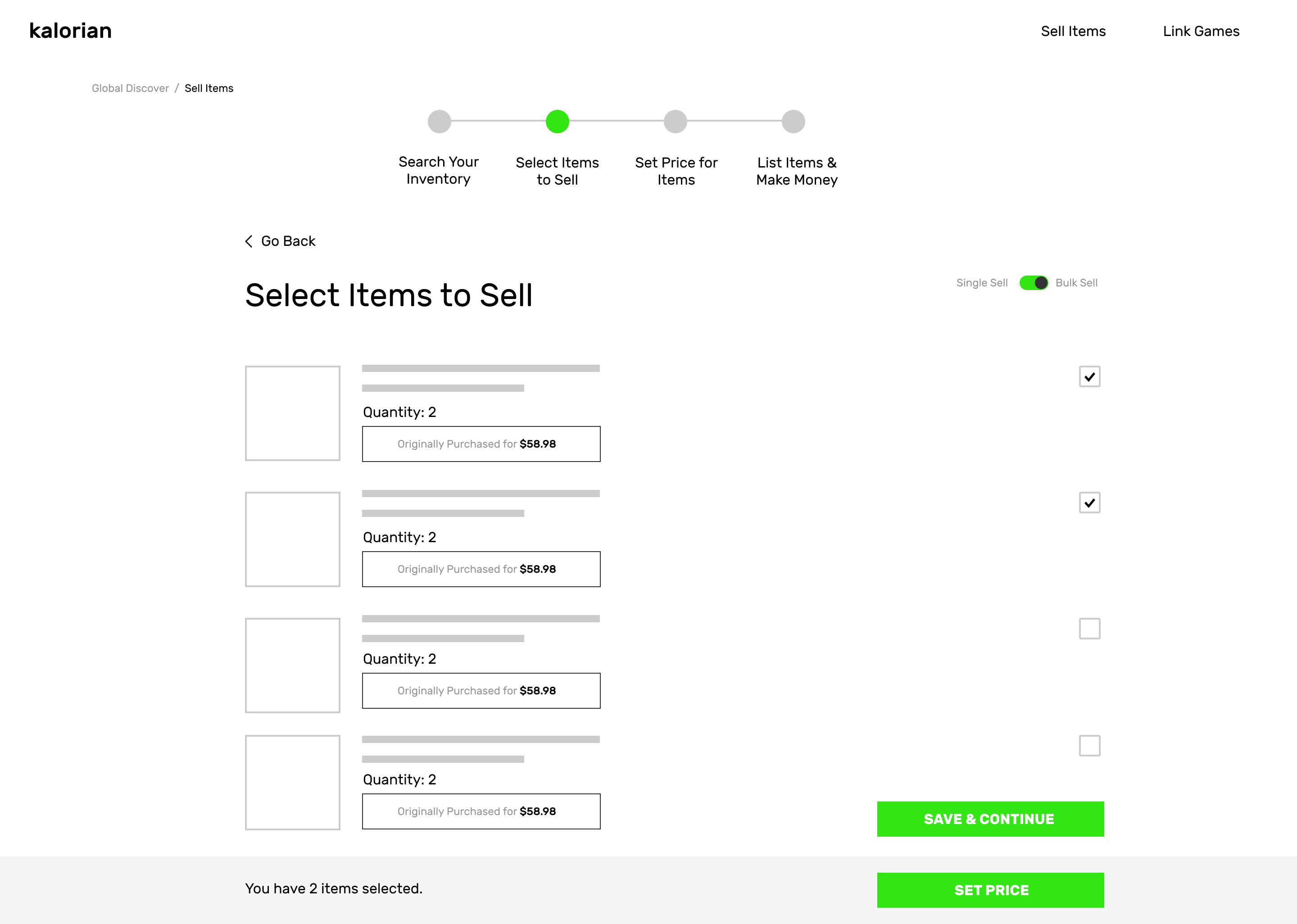 Selecting items from search results