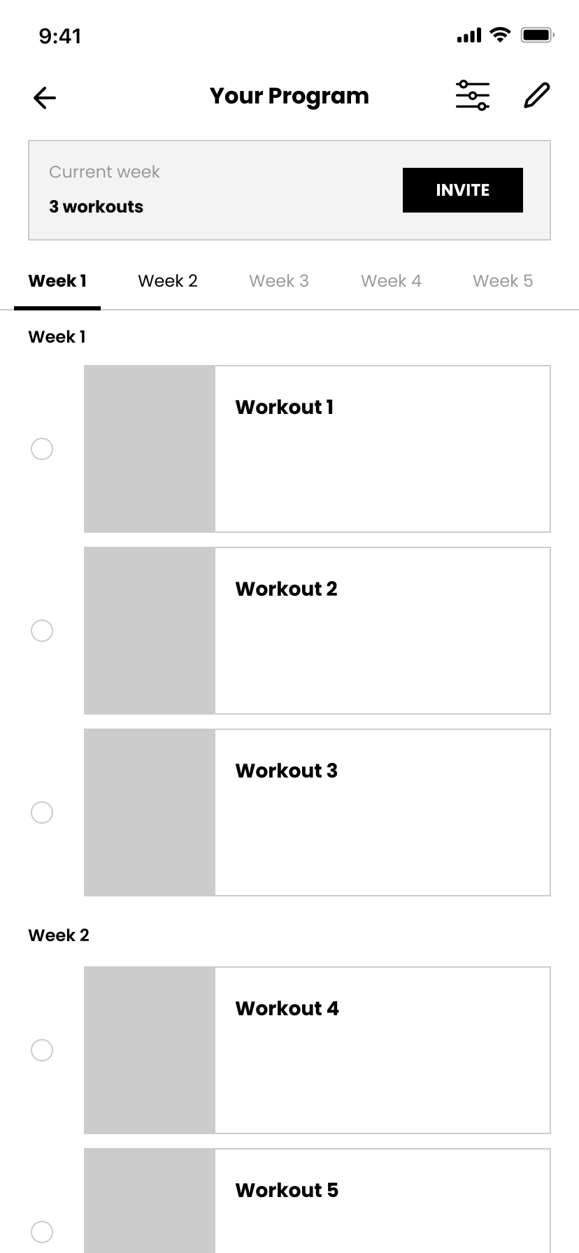 Your Program wireframe