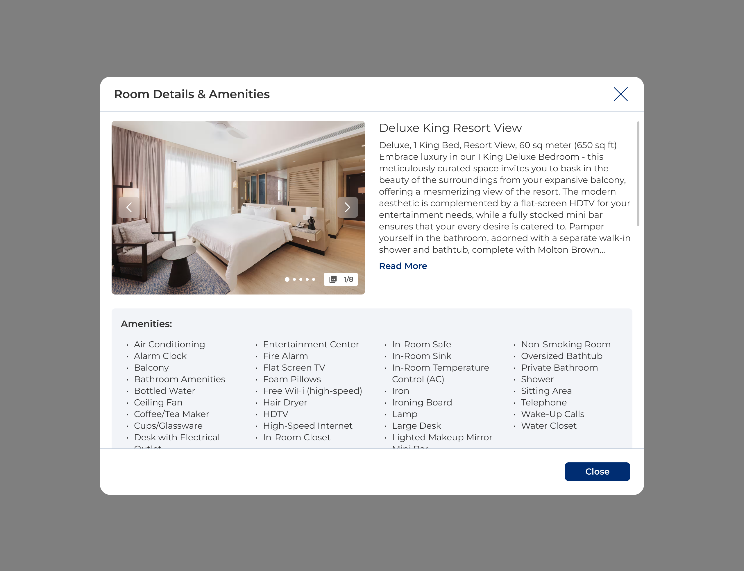 Room Details & Amenities Modal